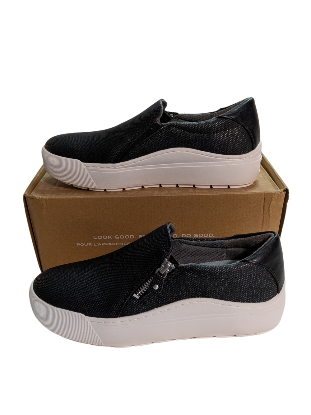 Dr Scholls Time Off Now Womens 8 M Black Platform Slip On Zip Sneakers